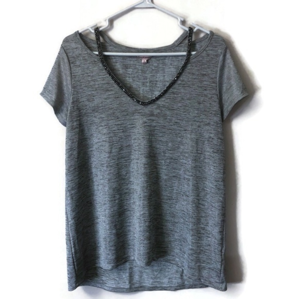 juicy couture womens silver embelished cold shoulder short sleeve shirt Sz Med